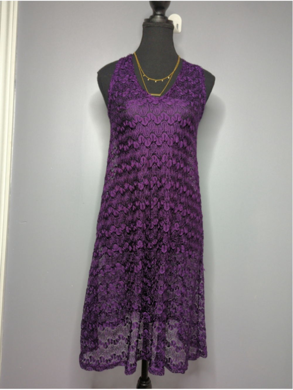 Vintage Jordan Taylor Purple Crochet Knit Dress Swim Cover Up Size M Perfect